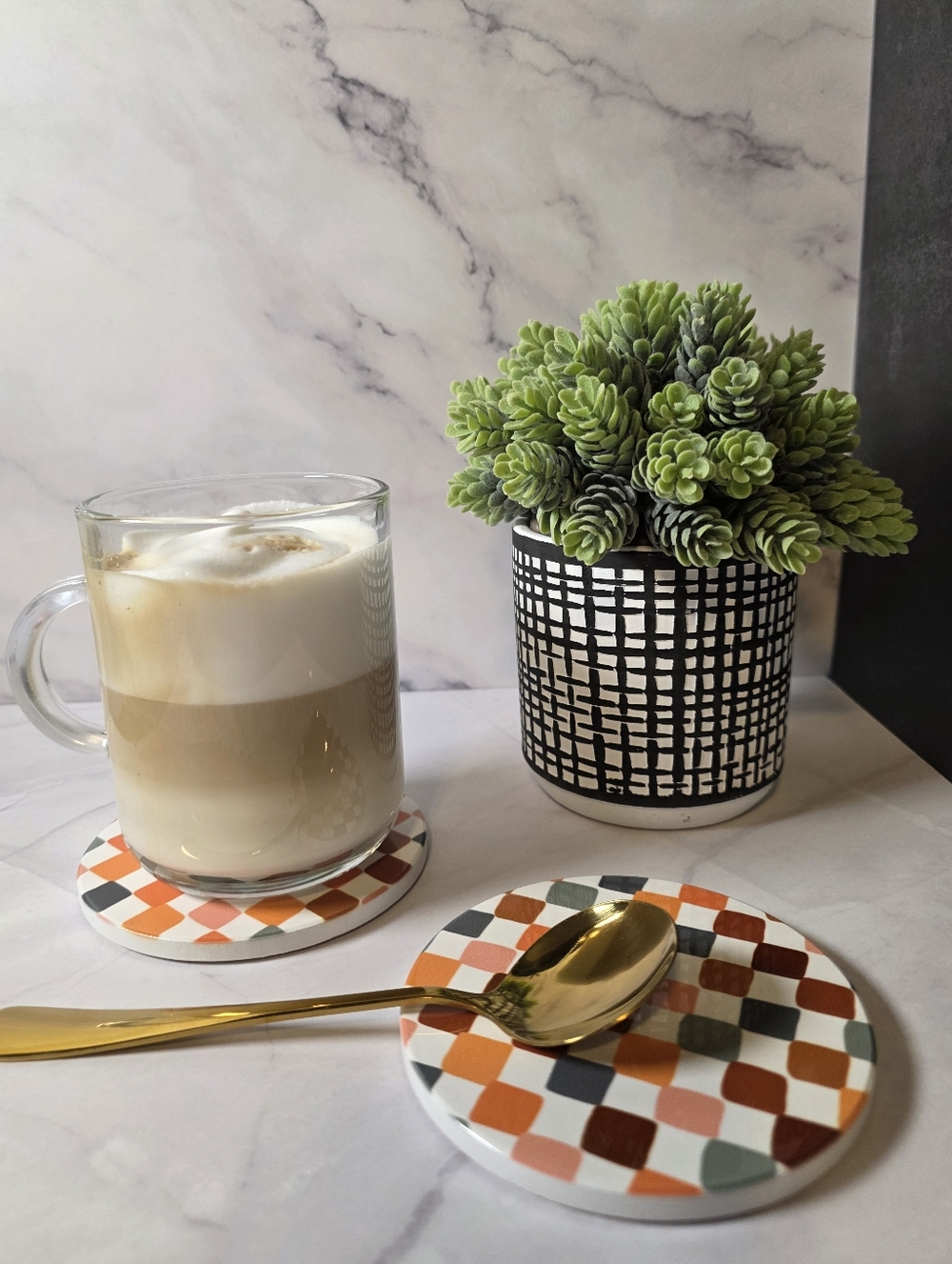 Handmade Retro Checkered Sublimation Coasters Set of 2 - Picture 2 of 4